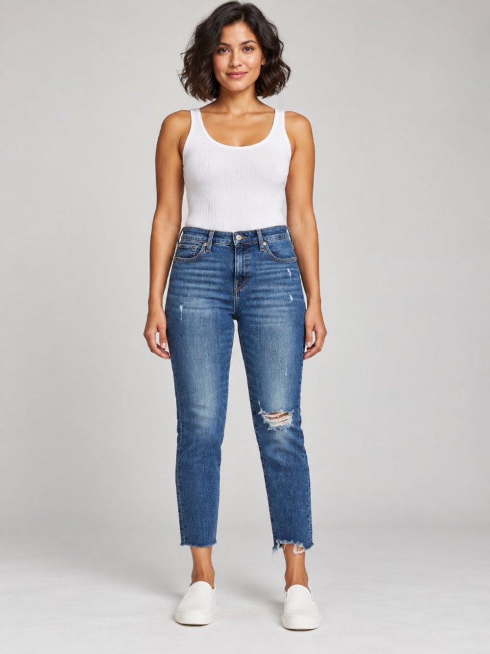 Lucky Brand Ava Crop Blue Distressed Denim Capris Jeans Size 4/27 Raw Hem